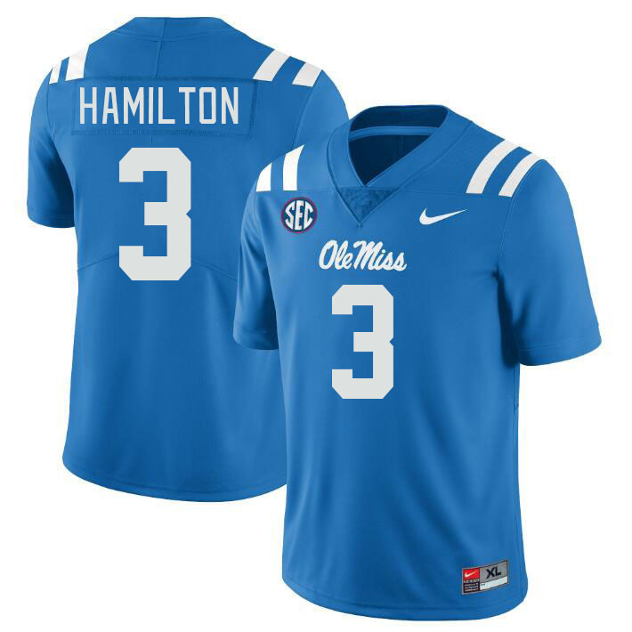 Men #3 Isaiah Hamilton Ole Miss Rebels College Football Jerseys Stitched-Power Blue